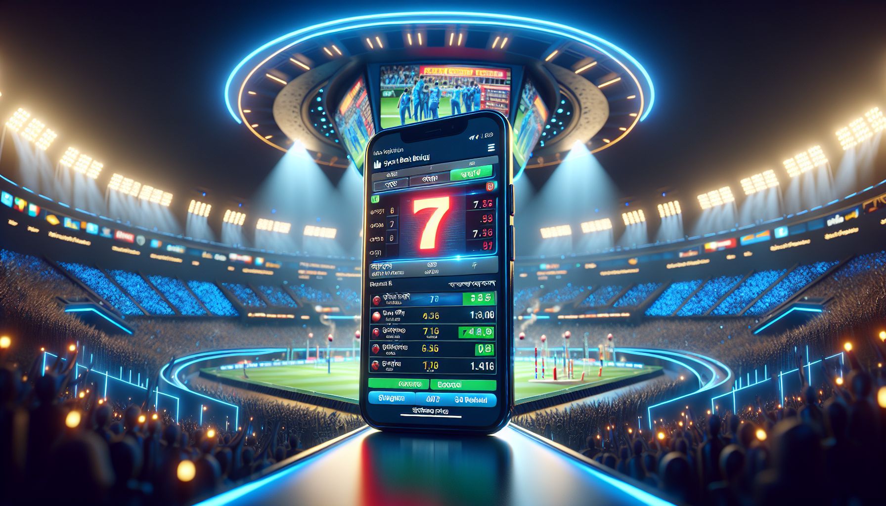 Bangladesh sports fan checking live betting odds on mobile during an intense stadium match night