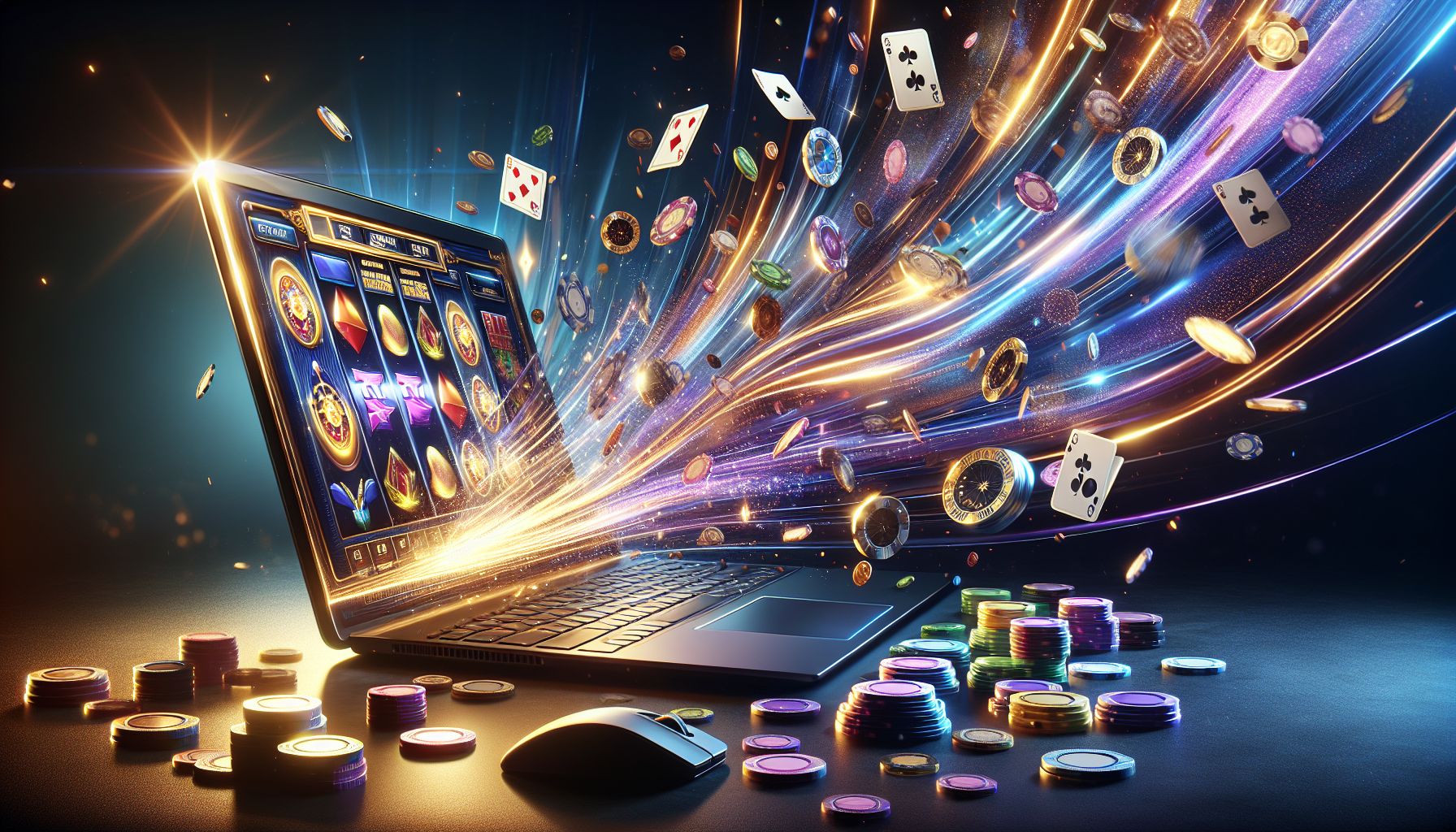 Laptop displaying vivid slot reels and live game tiles with bright effects and a premium 7U7 gaming atmosphere for Bangladesh users