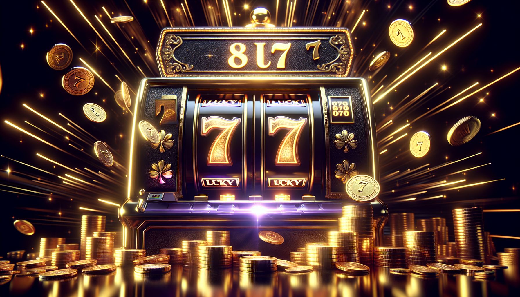Luxury slot reel scene with shining sevens, glowing lights and coins suggesting premium wins at 7U7